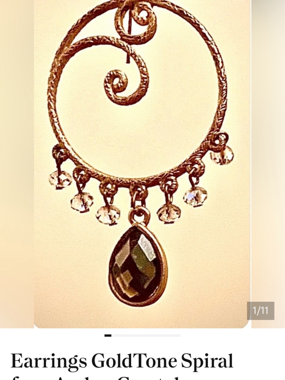 Gold-Tone Spiral Hoop Earrings with Black Teardrop and Clear Crystal Accents